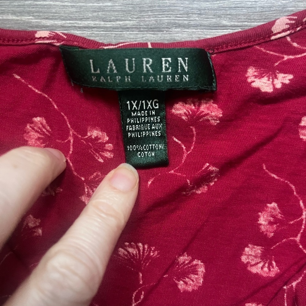 Lauren Ralph Lauren Red Cream Floral Ruffle Sleeveless Top Size XL Work Casual - Picture 4 of 7